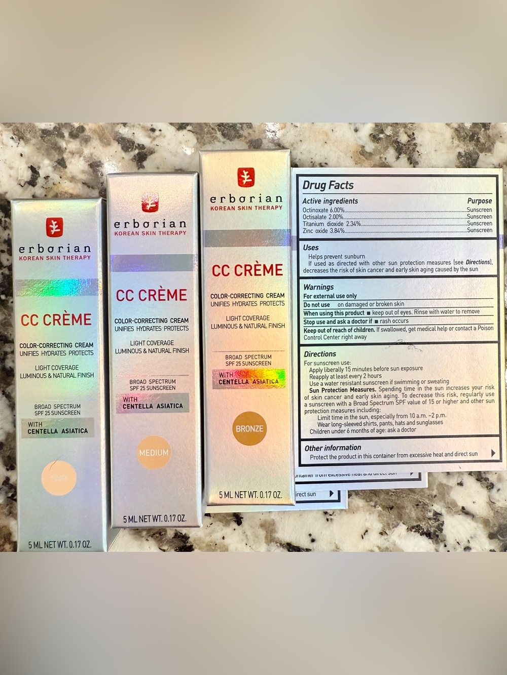 🆕 Erborian CC Cream, Color Correcting, Tone-Evening Korean Skincare. (3) pack 🩷